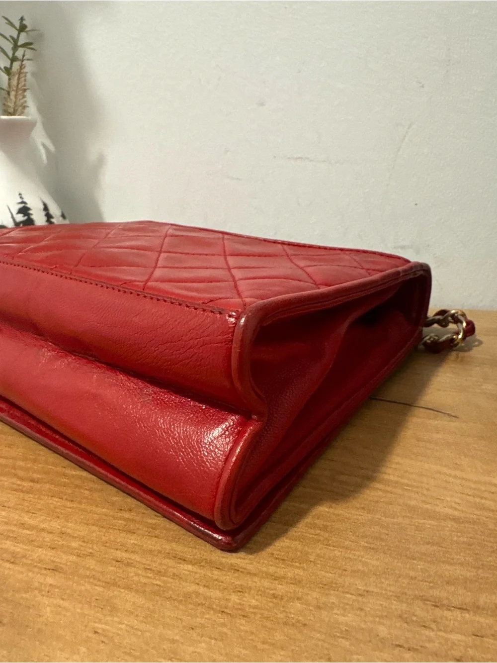 VINTAGE Chanel Red Lambskin Quilted Coco Mark Shoulder Bag - AS IS